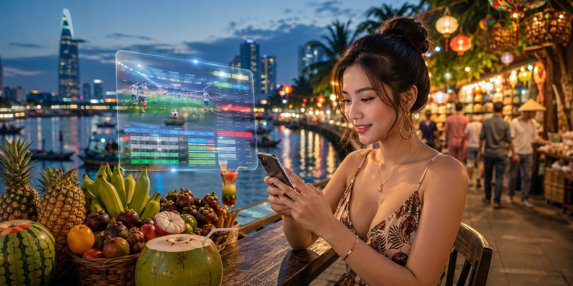 Người dùng truy cập casino trực tuyến qua điện thoại di động tại bãi biển Sài Gòn