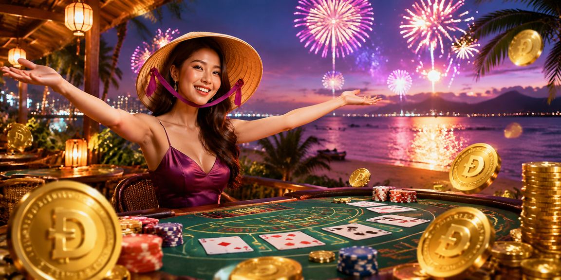 Người chơi baccarat tại Vũng Tàu đội nón lá truyền thống trong không gian casino sang trọng